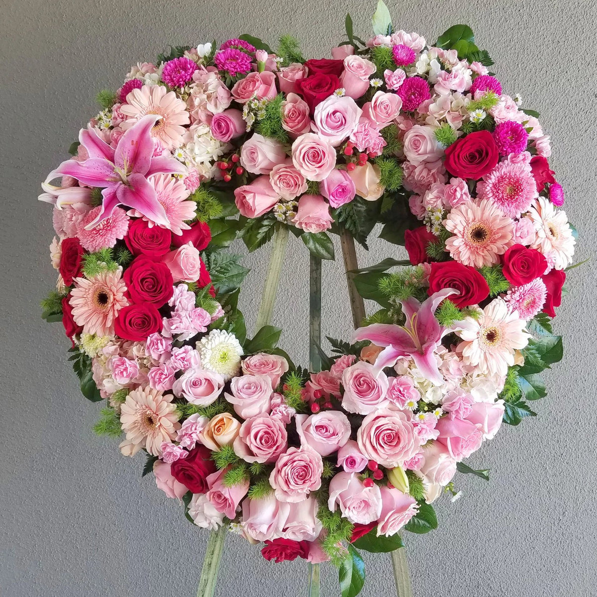 Perfectly Pink Open Heart Wreath Lopshire Flowers - Fort Wayne, IN