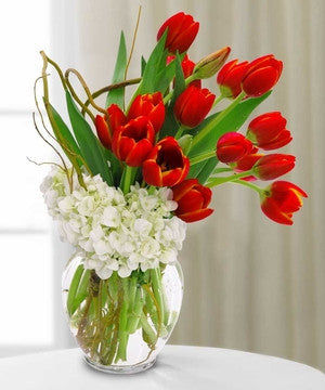 Tulips and Hydrangea Vase