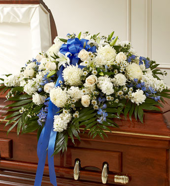 Blue and White Tribute Casket Spray