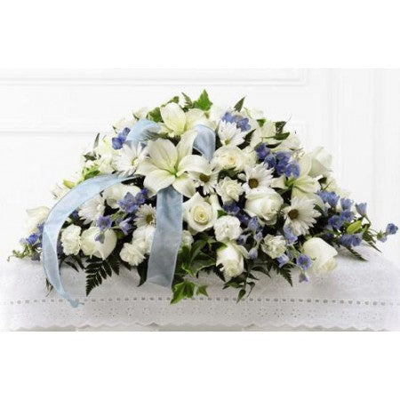 Delicate Blue Baby Casket Spray