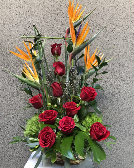 Rose and Bird of Paradise Basket