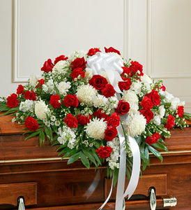 Red and White Tribute Casket Spray