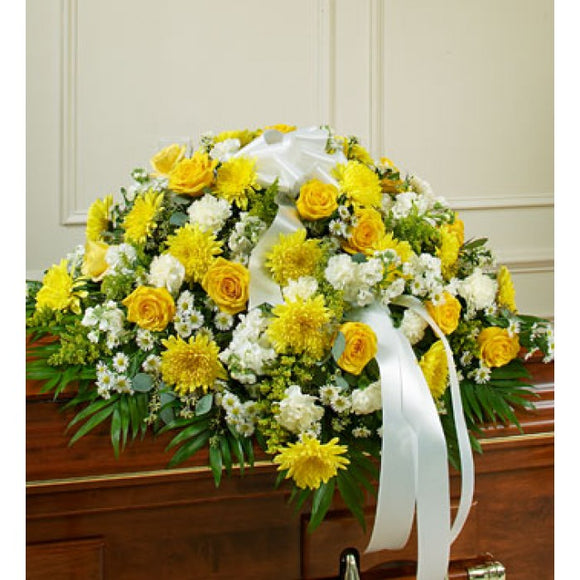 Yellow and White Tribute Casket Spray