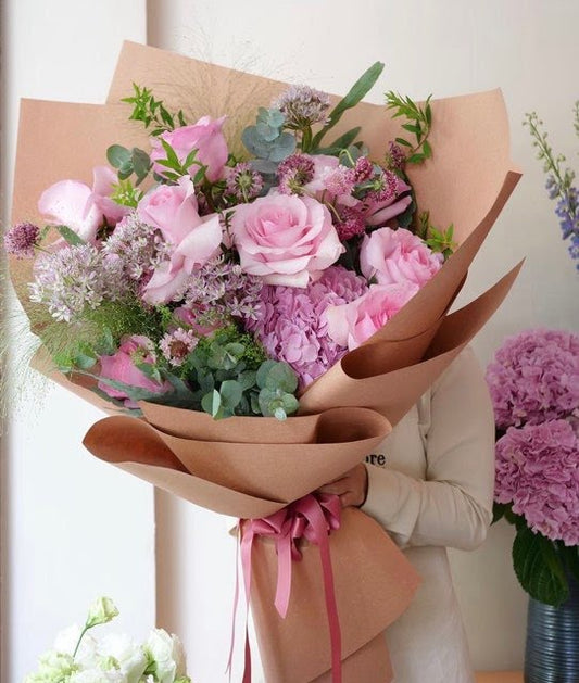 Long Stem Pink Roses Bouquet